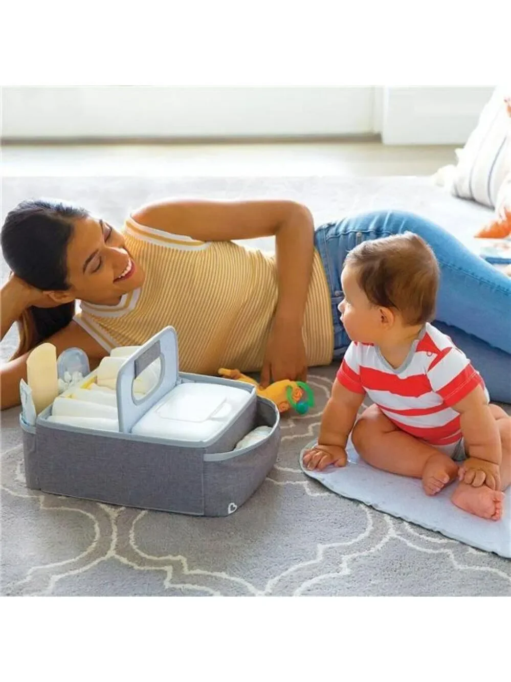 Large Baby Laundry Hamper with Lid and Portable Diaper Caddy Organizer Grey